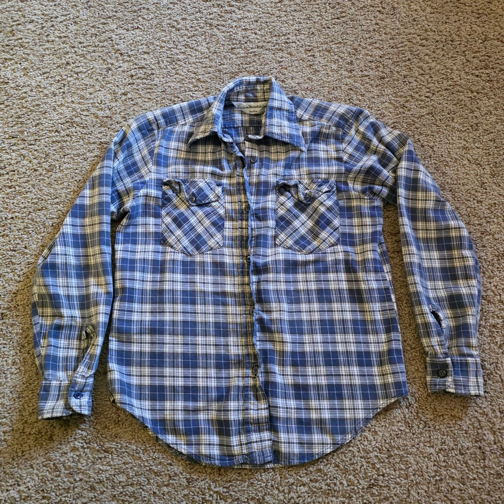 Eastern‎ Mountain Sports Womens Blue White Plaid Button Shirt Small Long Sleeve